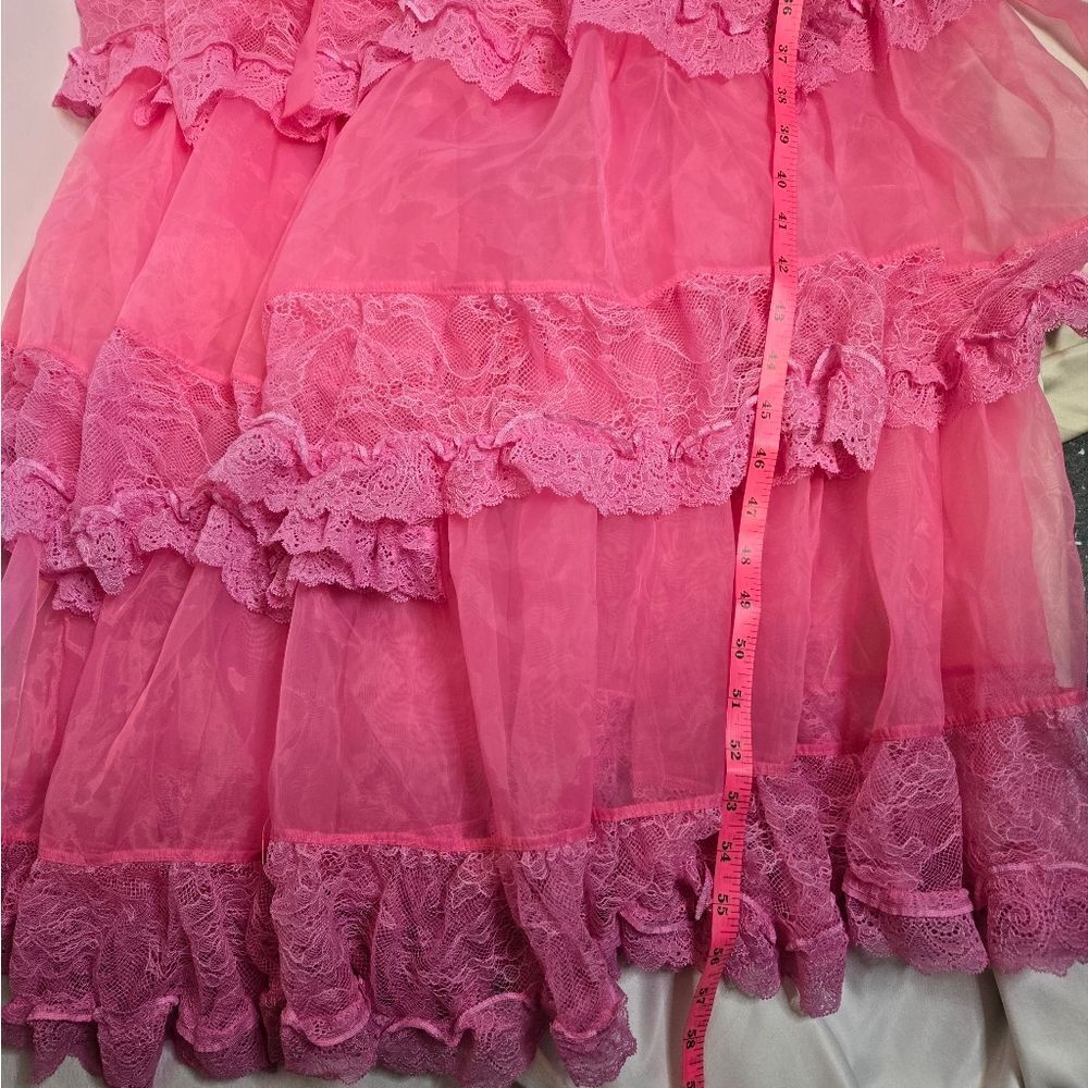 NEW Dolls Kill pink sheer lace kawaii Pretty Imperfect tiered maxi dress gown S - Picture 8 of 10